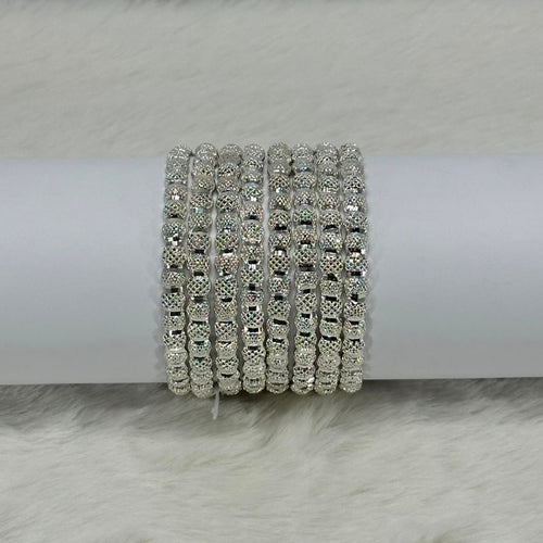 NooreZewar Silver Plated Crystal Bangles Set for Women | Premium Party Wear & Bridal Choori Set (Set of 8)
