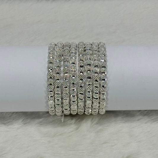 NooreZewar Silver Plated Crystal Bangles Set for Women | Premium Party Wear & Bridal Choori Set (Set of 8)