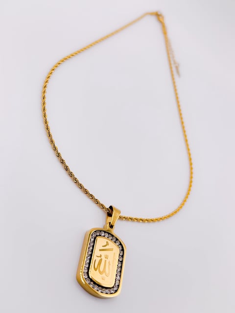 Luxury Gold Plated Allah Calligraphy Crystal Pendant Necklace for Women