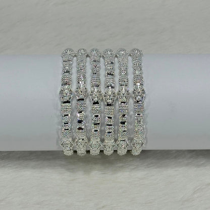 NooreZewar Silver Plated Designer Bangles Set for Women | Crystal Party Wear, Bridal & Wedding Choori Set (Set of 6)