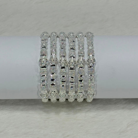 NooreZewar Silver Plated Designer Bangles Set for Women | Crystal Party Wear, Bridal & Wedding Choori Set (Set of 6)