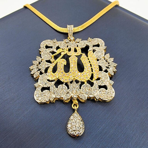 Luxury Gold Plated Allah Calligraphy Crystal Pendant Necklace for Women