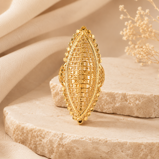 Luxury Marquise Gold Statement Ring – Stainless Steel Vintage Adjustable Ring for Women