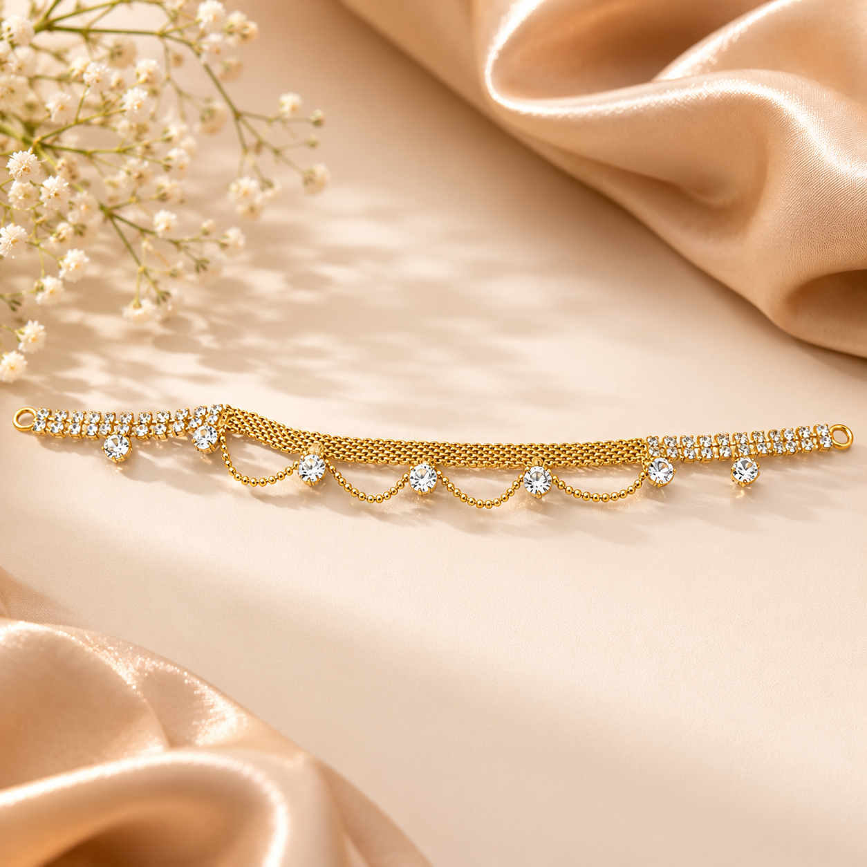 Luxury Gold Crystal Layered Anklet for Women | Elegant Adjustable Foot Chain