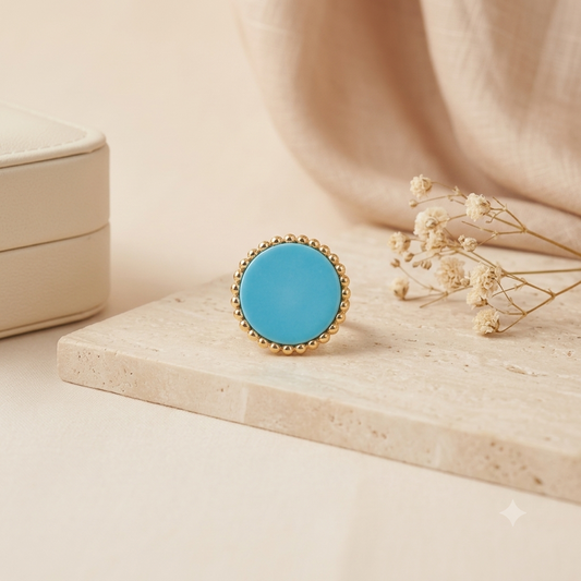 Turquoise Blue Statement Ring – Gold Plated Stainless Steel Adjustable Ring for Women
