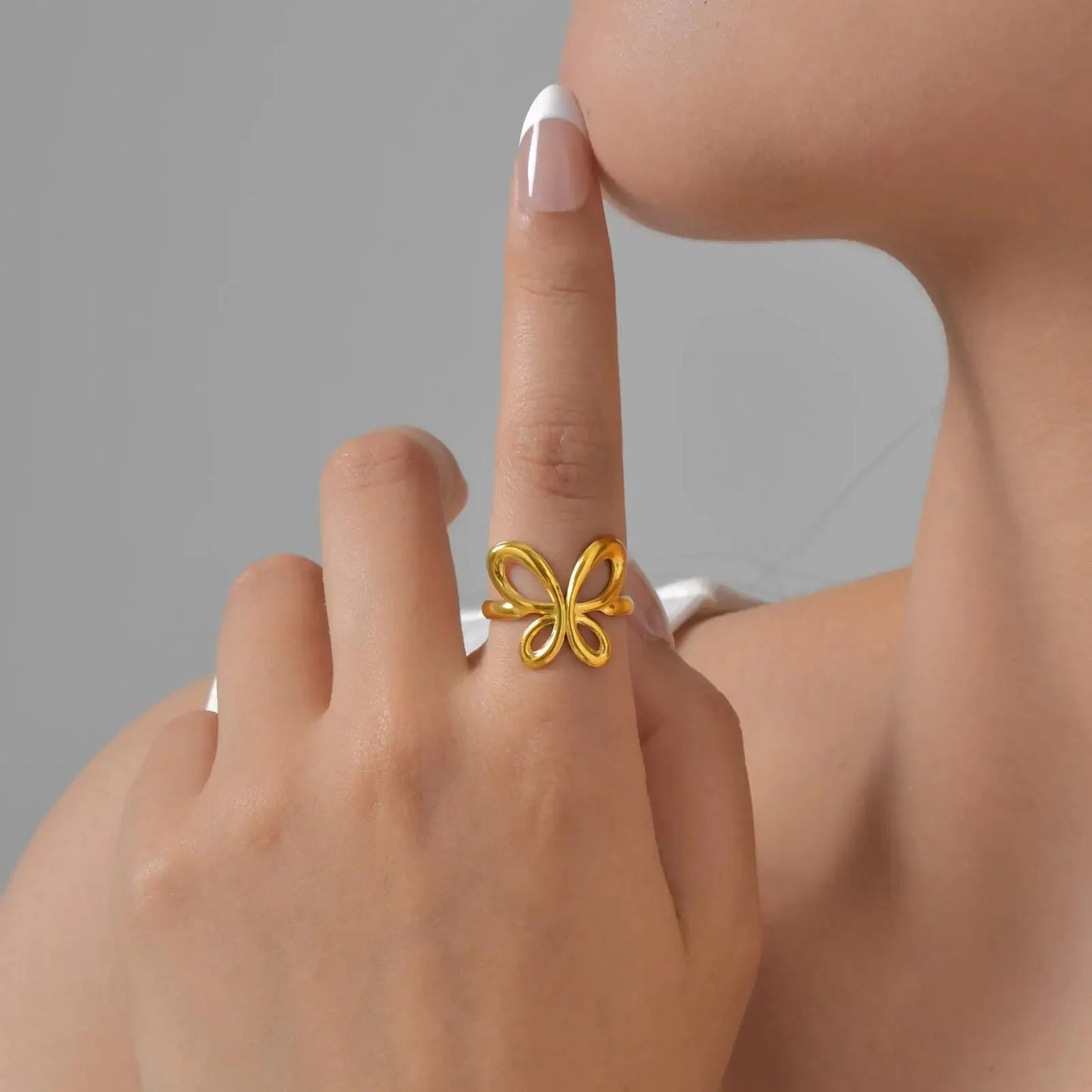 Gold Hollow Butterfly Adjustable Ring for Women