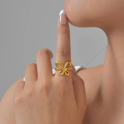Gold Hollow Butterfly Adjustable Ring for Women
