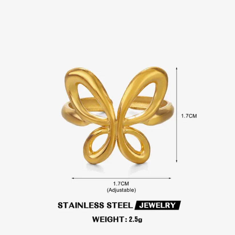 Gold Hollow Butterfly Adjustable Ring for Women