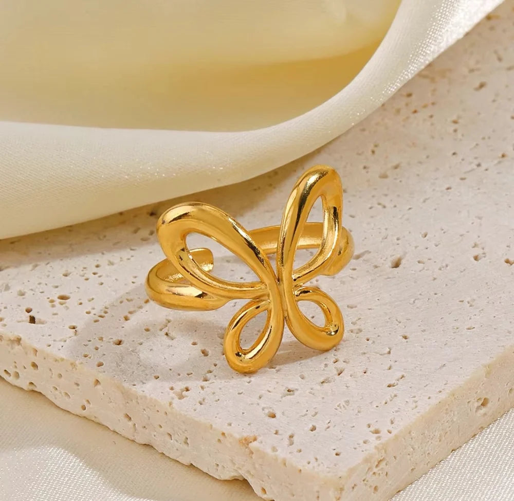 Gold Hollow Butterfly Adjustable Ring for Women