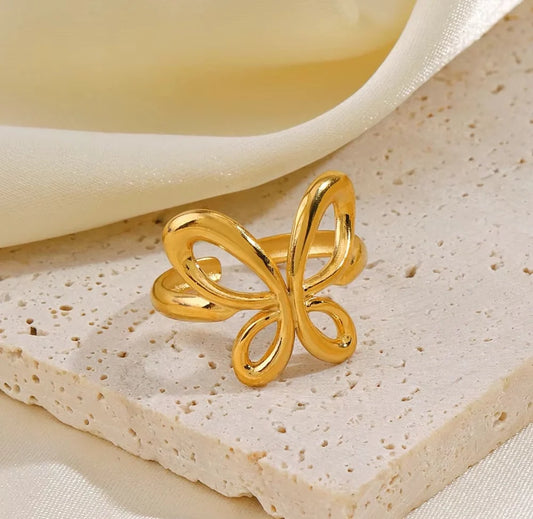 Gold Hollow Butterfly Adjustable Ring for Women