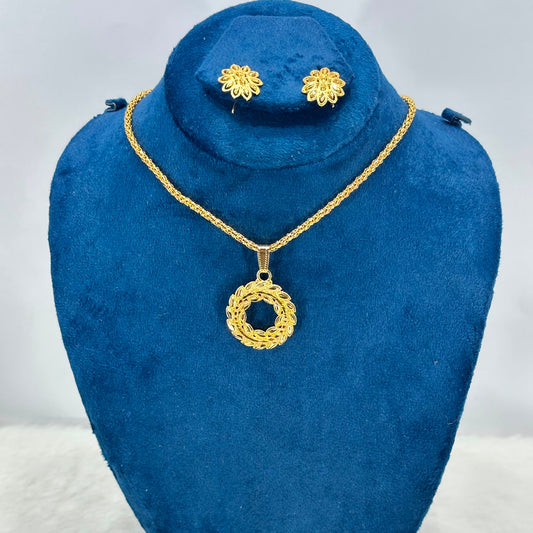 Elegant Gold-Plated Circular Pendant Necklace Set with Matching Stud Earrings for Women