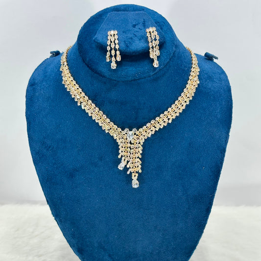 Luxury Gold-Plated Crystal Bridal Necklace Set with Matching Drop Earrings for Women