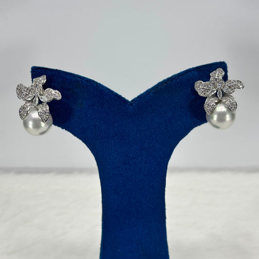 Luxury Pearl Drop Flower Stud Earrings for Women | Elegant Crystal Earrings