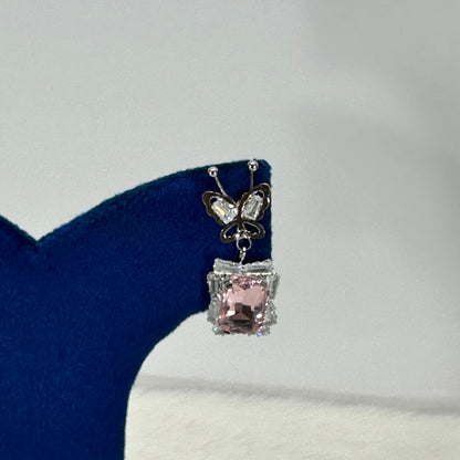 Luxury Butterfly Pink Crystal Drop Earrings for Women | Elegant Silver-Plated Jewelry