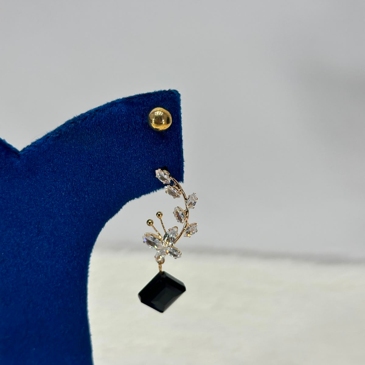 Luxury Black Crystal Floral Drop Earrings for Women | Gold-Plated Designer Earrings