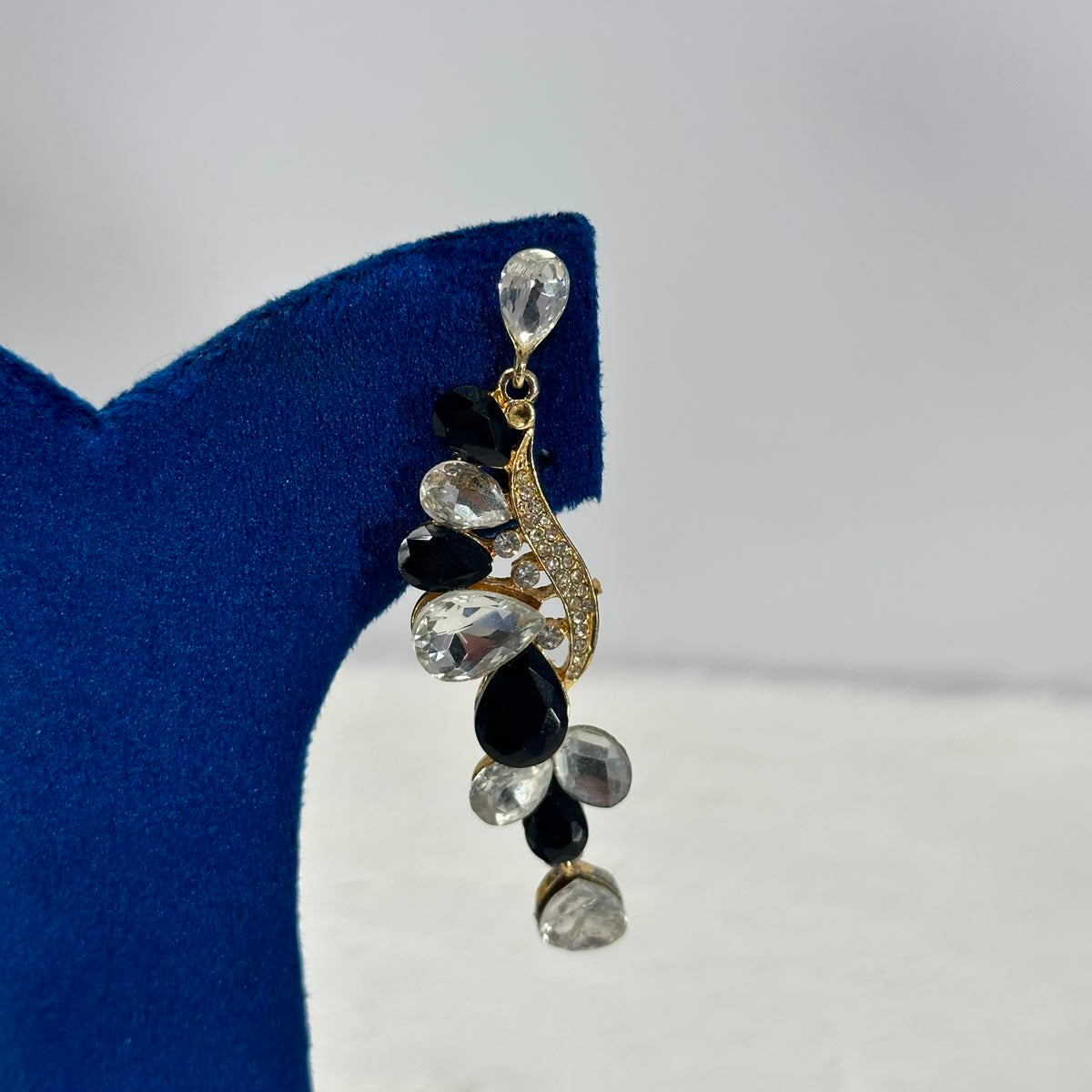 Luxury Black & Clear Crystal Drop Earrings for Women | Gold-Plated Designer Earrings