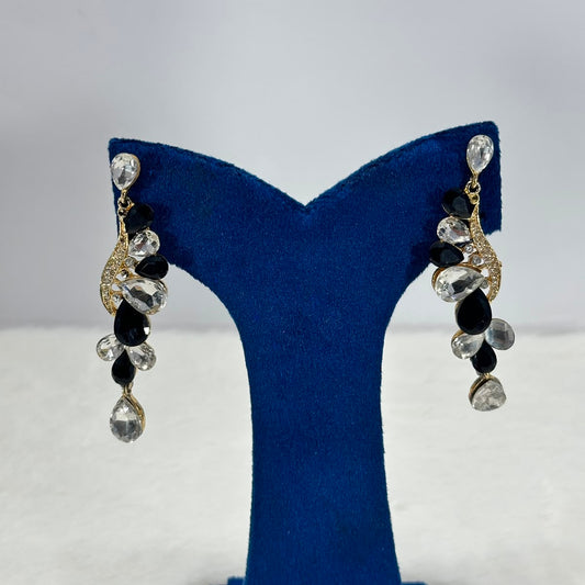 Luxury Black & Clear Crystal Drop Earrings for Women | Gold-Plated Designer Earrings