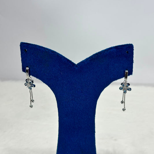 Elegant Silver Floral Tassel Hoop Earrings for Women | Minimalist Drop Earrings