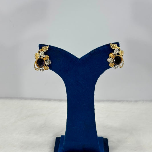 Luxury Black Crystal Floral Stud Earrings – Elegant Gold-Plated Women's Earrings