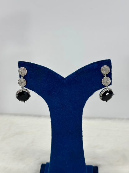 Luxury Black Crystal Drop Earrings – Silver-Plated Party & Wedding Earrings for Women