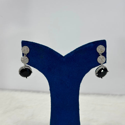 Luxury Black Crystal Drop Earrings – Silver-Plated Party & Wedding Earrings for Women