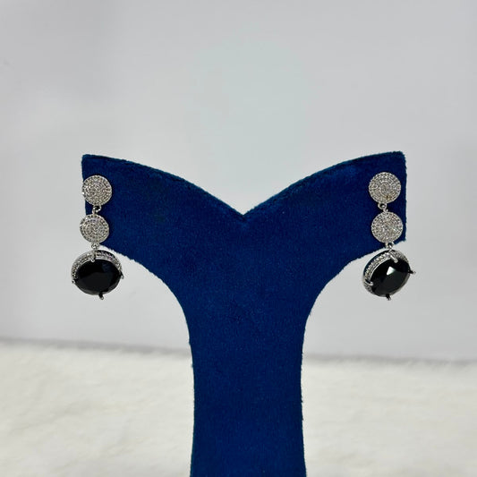 Luxury Black Crystal Drop Earrings – Silver-Plated Party & Wedding Earrings for Women