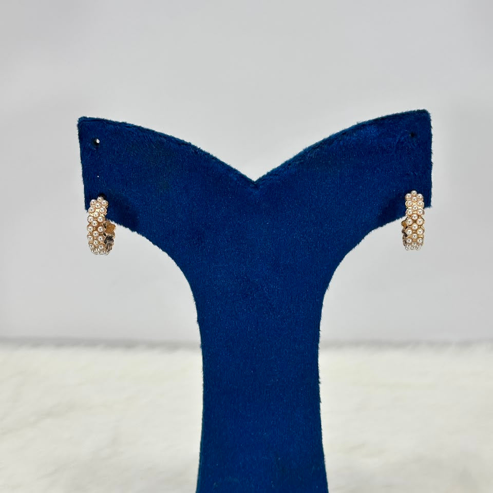 Elegant Pearl Hoop Earrings – Gold-Plated Mini Huggie Earrings for Women