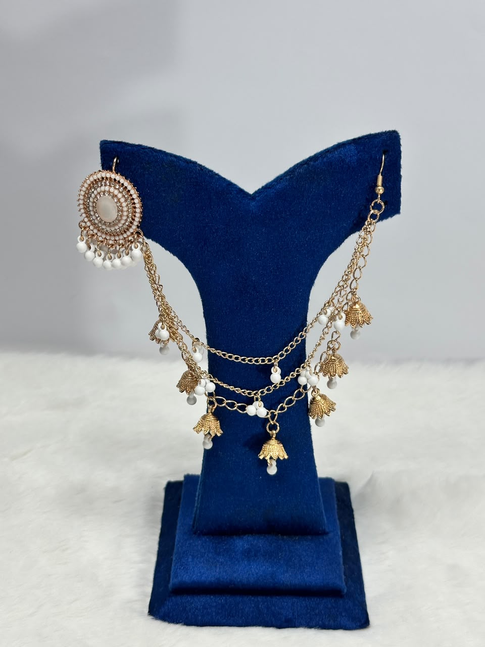 Gold-Tone Pearl Ear Cuff Chain Earrings – Statement Tassel Earrings for Women
