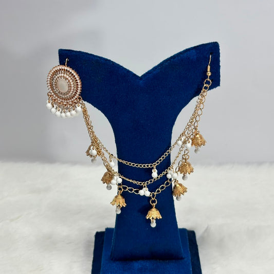 Gold-Tone Pearl Ear Cuff Chain Earrings – Statement Tassel Earrings for Women