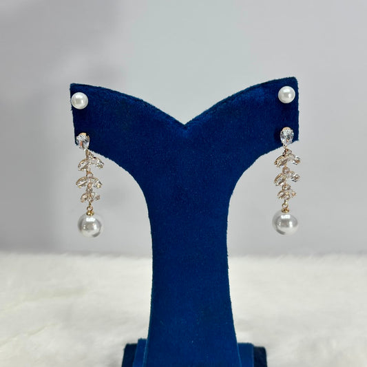 Elegant Pearl Drop Earrings – Gold-Plated Crystal Dangle Earrings for Women