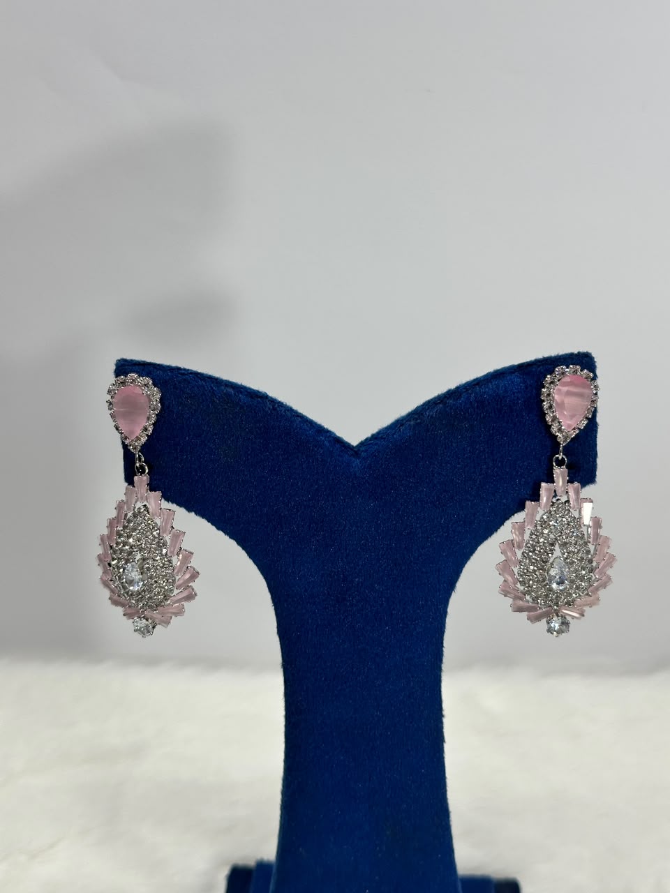 Luxury Pink Crystal Drop Earrings – Silver-Plated Statement Party Earrings for Women