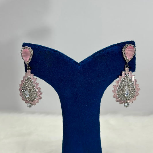 Luxury Pink Crystal Drop Earrings – Silver-Plated Statement Party Earrings for Women