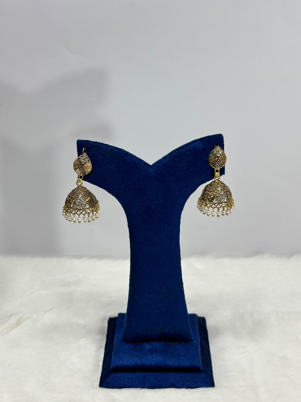 Antique Gold Jhumka Earrings with Pearl Drops – Traditional Ethnic Earrings for Women