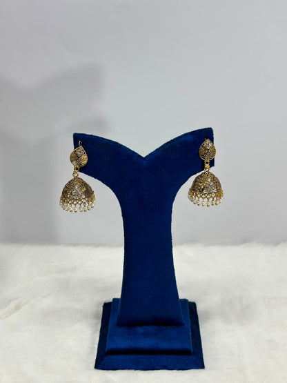 Antique Gold Jhumka Earrings with Pearl Drops – Traditional Ethnic Earrings for Women