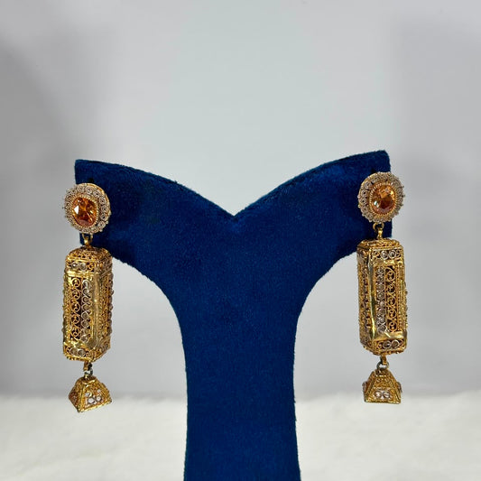 Luxury Antique Gold Dangle Earrings – Vintage Crystal Statement Earrings for Women