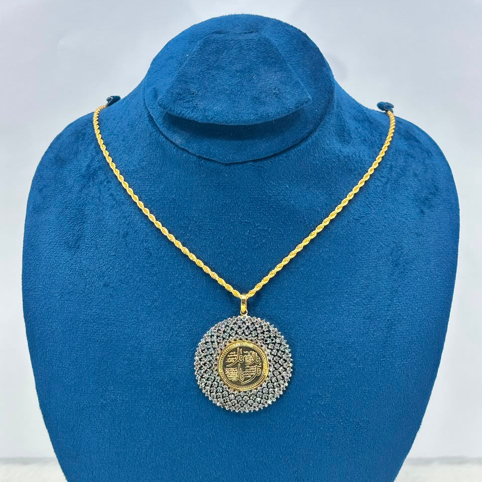 Luxury Darood Sharif Gold Plated Round Pendant Necklace for Women | Zircon Islamic Necklace