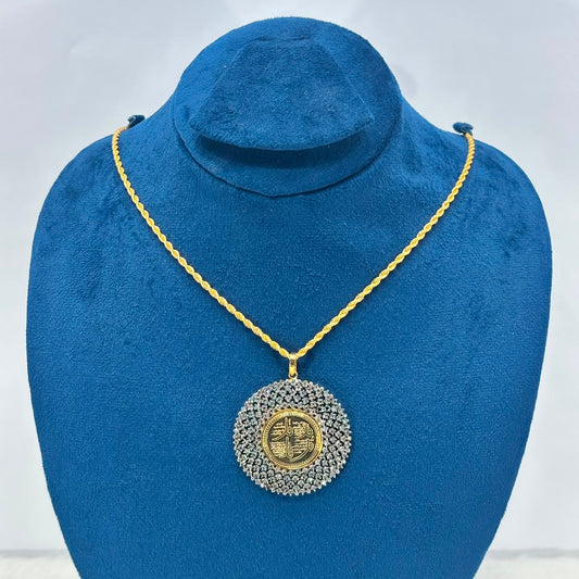 Luxury Darood Sharif Gold Plated Round Pendant Necklace for Women | Zircon Islamic Necklace