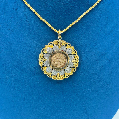 Luxury Ayatul Kursi Gold Plated Floral Pendant Necklace for Women | Islamic Zircon Necklace
