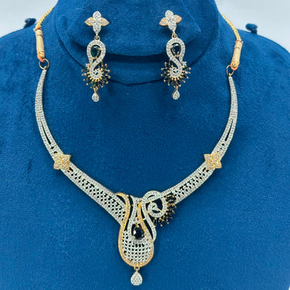 Luxury Black Stone Zircon Necklace Set for Women | Gold Plated Designer Jewelry with Earrings