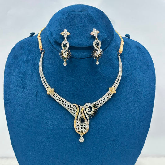 Luxury Black Stone Zircon Necklace Set for Women | Gold Plated Designer Jewelry with Earrings