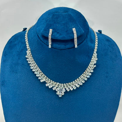 Luxury Silver Zircon Tennis Necklace Set for Women | Crystal Bridal Jewelry with Matching Earrings