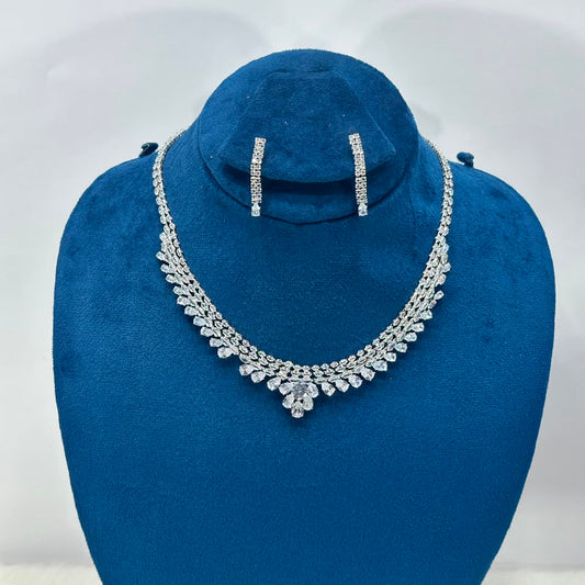 Luxury Silver Zircon Tennis Necklace Set for Women | Crystal Bridal Jewelry with Matching Earrings