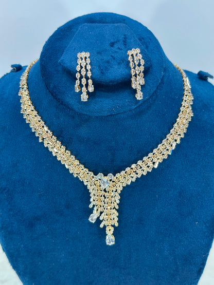 Luxury Gold-Plated Crystal Bridal Necklace Set with Matching Drop Earrings for Women